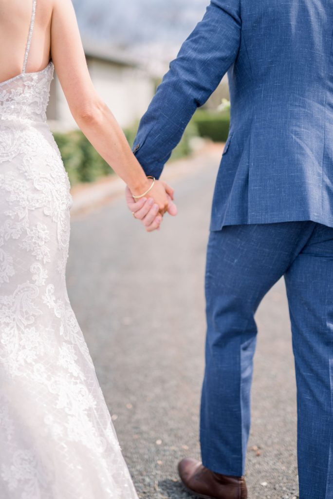 Hand in hand the bride and groom